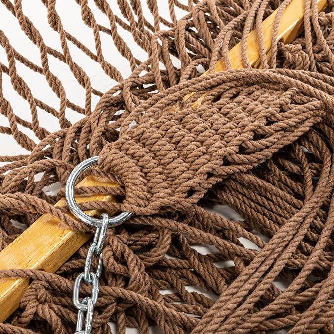 Original Pawleys Island Deluxe Antique Brown DuraCord Rope Hammock – 13 ft. x 60 in., 2-Person, 450 lb Capacity, Oak Spreader Bar, Zinc-Plated Hardware, Handcrafted in the USA
