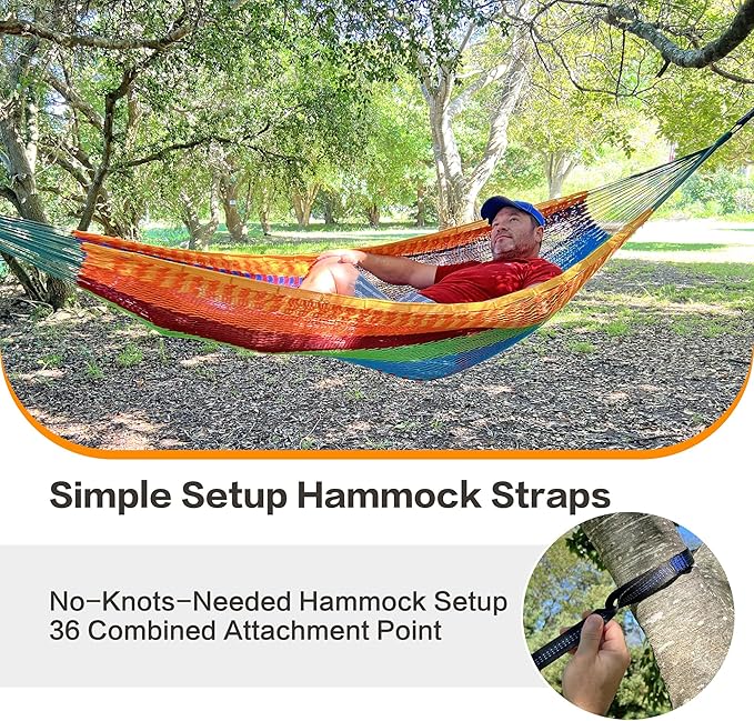 CHULIM Handwoven Mayan Hammock with 10ft Tree Straps, 550lbs Capacity Soft Rope Double Hammock, Portable Outdoor Hammock with Carry Bag for Camping Backyard Beach - Natrual White