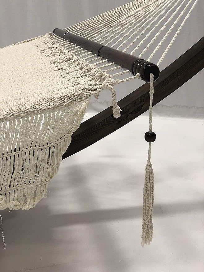 Deluxe Hand Woven Beige Bohemian Chic Rope W/Tassels Hammock Bed. 2 Person Bed. 450 LB Capacity(Stand NOT Included)