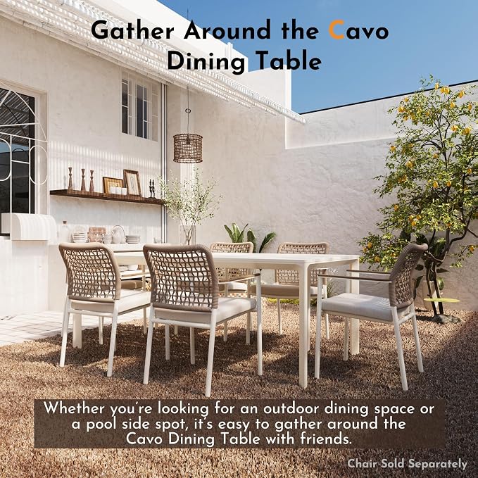 Modern Shade Cavo 79" All-Aluminum Outdoor Patio Dining Table, Minimalist Aluminum Patio Table with Elegant Easy-Clean Surface, Weather-Resistant Outdoor Dining Table for Garden, Indoor, White