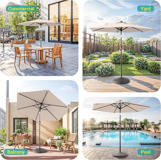 7.5ft Outdoor Umbrella Patio Umbrella with Solar Lights,18 LED Lighted Table Market Outdoor Umbrella, 2-Year-Non-Fading, for Pool, Deck, Garden,Backyard