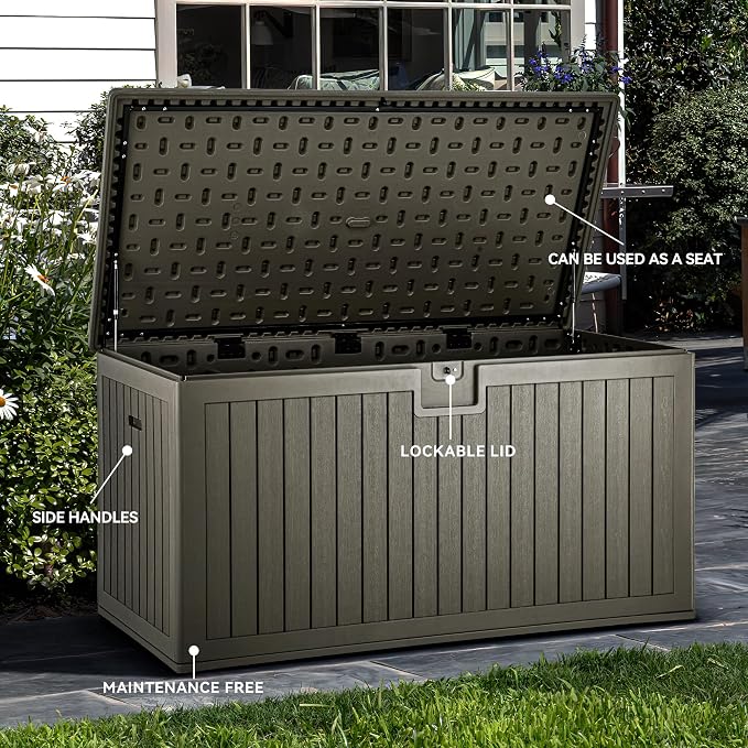 YITAHOME 230 Gallon Double-Wall Deck Box with Divider & Side Handles, Outdoor Large Storage for Patio Furniture Cushions, Garden Pool Accessories, Water Resistant & Lockable