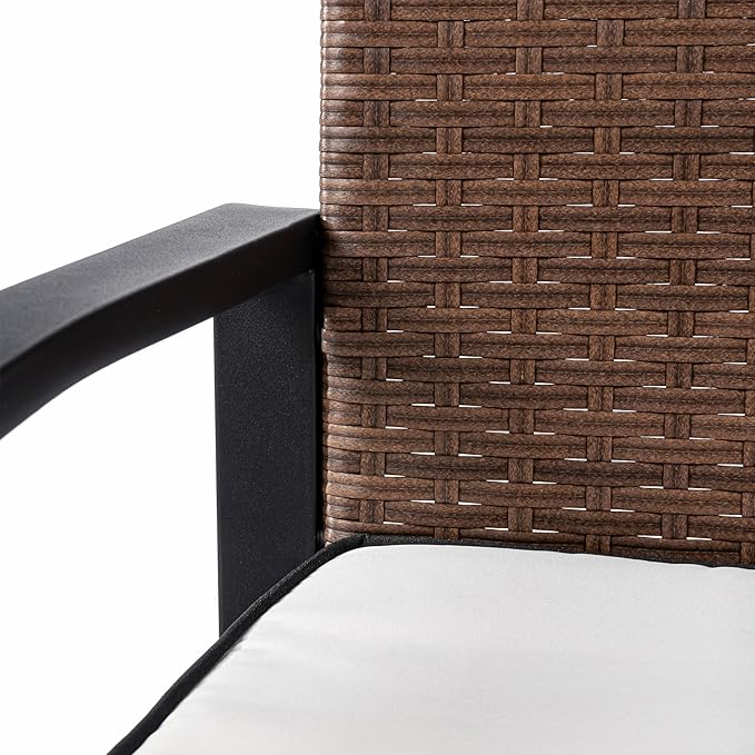 JONATHAN Y LVG1102B-4SET Elina 4-Piece Modern Coastal Faux Wicker Conversation Outdoor Patio Set Mid-Century, Classic, Transitional, Traditional, Minimalist, White/Black