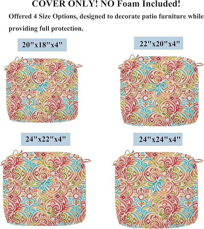 FUNHOME Outdoor Chair Cushion Covers 2 Pack, No Insert! Patio Cushion Covers Replacement 20" x 18" x 4", Water Resistant Chair Cushion Slipcovers, Corinthian Dapple (Covers ONLY)
