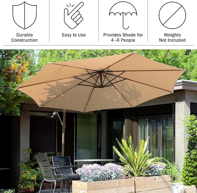 10 Ft Offset Cantilever Patio Umbrella - Fade-Resistant Shade Umbrella Outdoor Patio Canopy with Cross Base for Garden, Lawn, Deck, Yard or Pool by Pure Garden