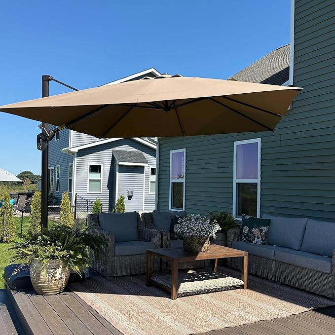 PURPLE LEAF 10' X 10' Patio Cantilever Umbrella Antique Bronze Square Outdoor Umbrella with 360° Rotation and Aluminum Offset Hanging for Garden Backyard Pool, Taupe