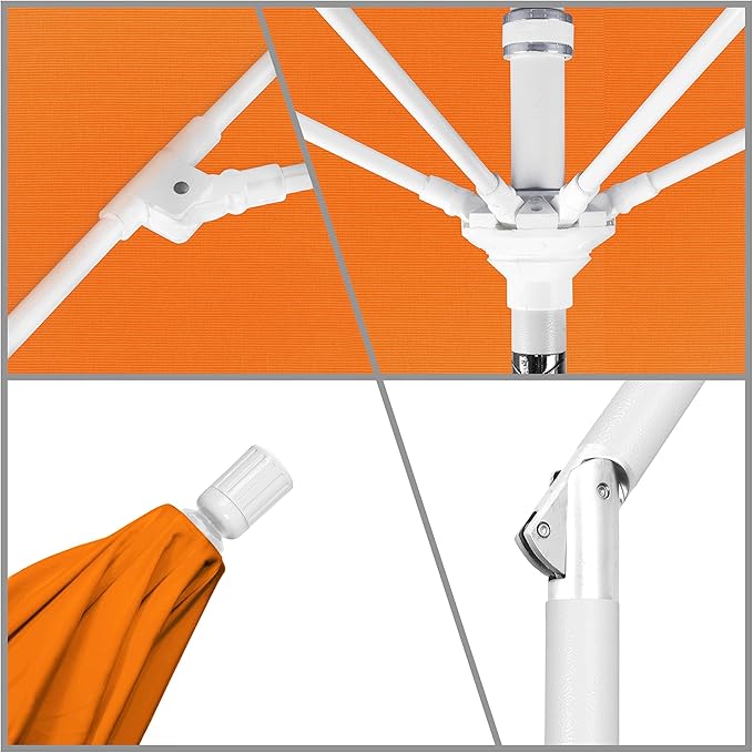 California Umbrella 9' Round Crank Lift, Collar Tilt, Aluminum Pole, Fiberglass Rib Patio Umbrella, White Finish