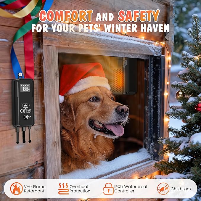 Dog House Heater with Thermostat - PETNF 500W Outdoor Dog Heater WIFI APP Remote Control,Doghouse Heaters for Outside Kennel with External Temperature Probe,41~113℉Adjustable Temp & Timer,Safe for Pet