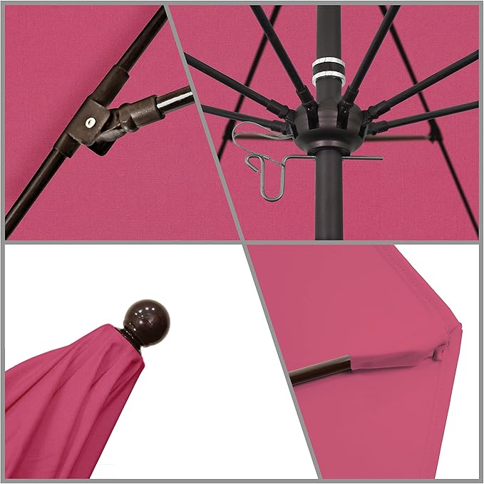 California Umbrella 9' Rd. Venture Series Contract Grade Patio Umbrella, Push Open Pin Stop, Bronze Finish, Sunbrella Hot Pink