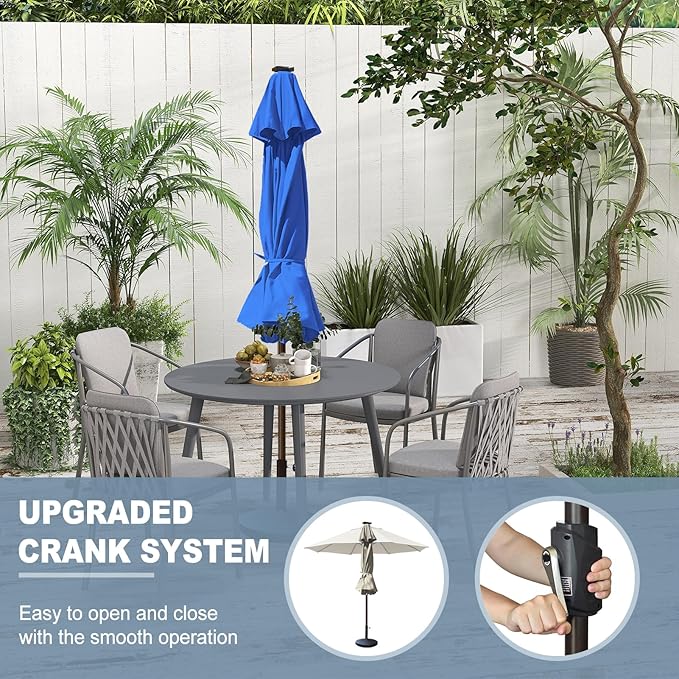 EliteShade USA 10-Year-Non-Fading 10ft Market Patio Umbrella, Commercial Grade Table Sun Umbrella with 80 Solar LED Lights, Crank Open, Windproof & UPF 50+ UV Protection for Garden, Deck, Pool, Backyard, Royal Blue