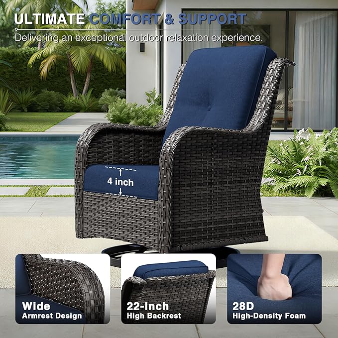Joyside Swivel Patio Chairs Set of 2, Wicker Patio Furniture with High Back, Deep Seating, Wide Armrest, Thickened Cushions, Outdoor Rattan Furniture for Deck, Porch Use