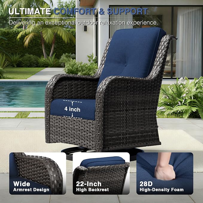 Joyside 4 Piece Wicker Patio Furniture Set, Outdoor Swivel Rocker Patio Chairs with High Back, Deep Seating, Wide Armrest, Thickened Cushions, Outdoor Furniture for Deck, Porch Use