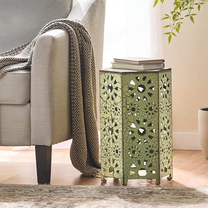 12" Outdoor Side Table, Metal Side Table, Multi Functional Decorative Cutout, Coffee Table, Night Stand, Plant Stand for Patio, Garden, Backyard, Gazebo Indoor (Green)