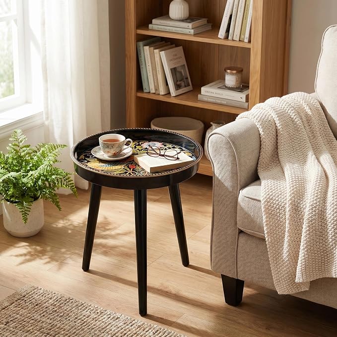 Round Indoor Side Tables with Detachable Wooden 3 Legs, Versatile Tray Table, Perfect for Round Coffee Table Tea, and Relaxation Time 17.7 Inch (Strawberry)
