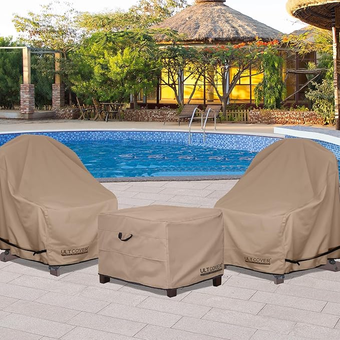 ULTCOVER Waterproof Patio Ottoman Cover Square Outdoor Side Table Furniture Covers Size 32L x 32W x 20H inch