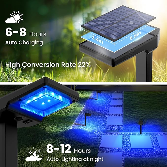 AUDERWIN 6 Pack Color Changing & Sync Smart Solar Pathway Lights, Solar Lights Outdoor Waterproof, 9 Modes (Warm White/Cool White/RGB) Landscape Lighting for Driveway, Walkway, Garden, Yard, Patio