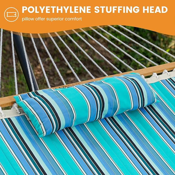 Lazy Daze Hammocks 12 FT Sunbrella Fabric Quilted Hammock Double Sunbrella Quilted Hammock with Spreader Bars & Pillow, All Weather and Fade Resistant for Outdoor, 450 lbs Capacity, Dolce Oasis