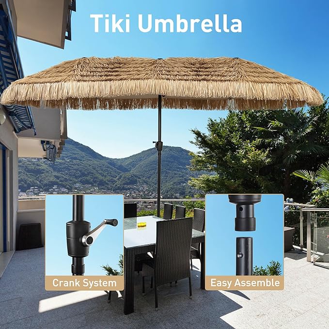 13ft Thatch Umbrella Tiki Bench umbrella With Crank, Water-resistant for Bench, Patio,Pool
