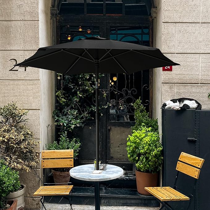 AMMSUN 6ft Patio Umbrella Outdoor Table Umbrellas with Push Button Tilt, UPF50+ Premium Steel Pole and Ribs for Deck, Lawn, Garden, Backyard & Pool (Black)