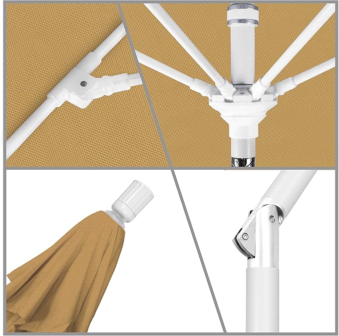 California Umbrella 11' Round Crank Lift, Collar Tilt, Aluminum Pole, Fiberglass Rib Patio Umbrella, White Finish