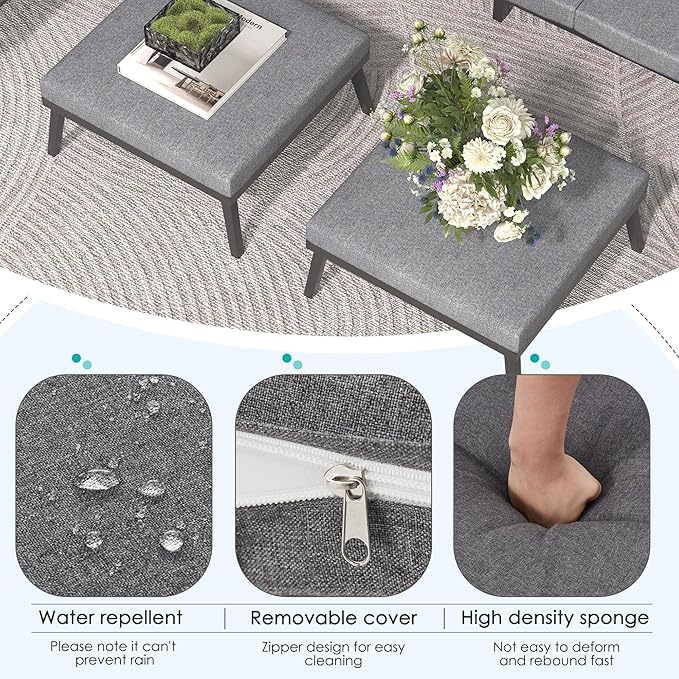 HOMREST Metal Patio Furniture Set, 5 Pieces Outdoor Aluminum Furniture w/High Back Chairs, Woven Rope Modern Patio Conversation Set for Balcony, Garden, Yard (7 Seats, Grey)