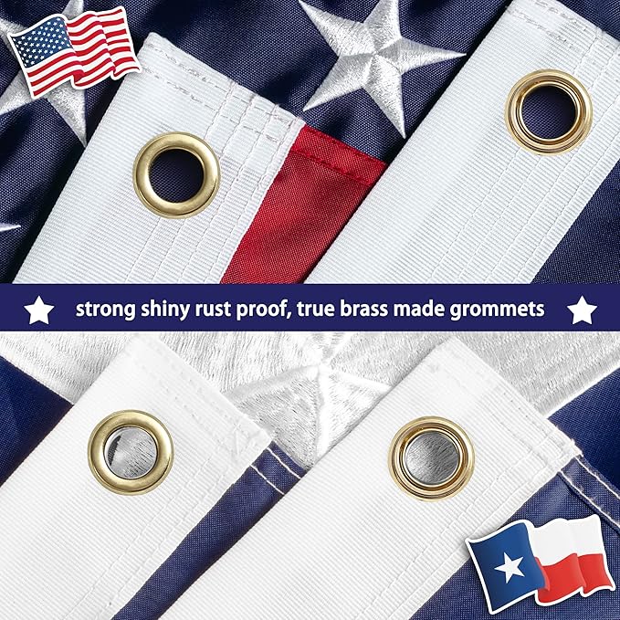 XIFAN Combo Pack: American Flag & Texas Flag 3x5 Outdoor, Heavy Duty 210D Nylon US & TX Flag, Strongest Longest Lasting with Embroidered Stars/Sewn Stripes/Brass Grommets