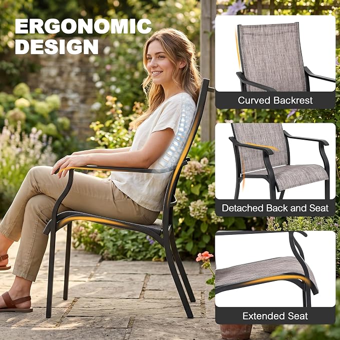 NUU GARDEN 7-Piece Patio Dining Set, Rust-Resistant Outdoor Dining Set, Include 6 Textilene Aluminum Chairs and Rectangular Dining Table with 1.6" Umbrella Hole and Aluminum Tabletop, Grayish Brown