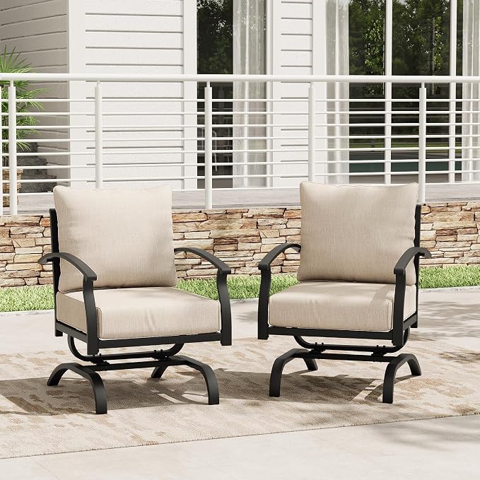 Metal Patio Furniture Set,2 Pieces Patio Sectional Outdoor Furniture Set with 2 Chairs,Patio Conversation Sets with 5.1" Thickened Cushions,Sand
