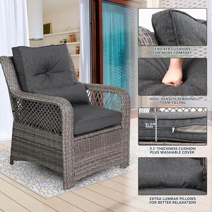 HOMREST 6 Pieces Patio Furniture Set, Wicker Outdoor Patio Conversation Sets, Sectional Rattan Sofa Chairs with Coffee Table, High Back, Ottoman, Cushions for Porch, Deck, Garden, Backyard (Grey)
