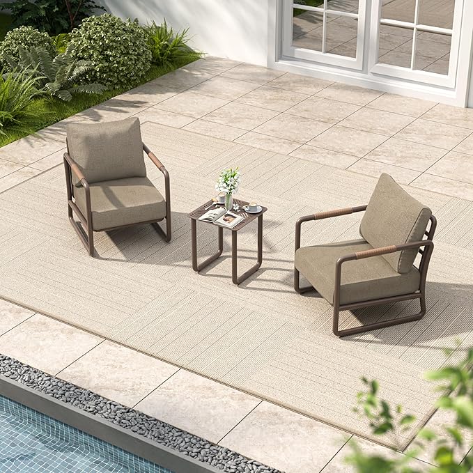 3-Piece Aluminum Patio Furniture Set, Spacious Deep Seating Chairs with 6.5-Inch Thick Cushions and Coffee Table, All-Weather Rust-Resistant Outdoor Seating for Backyard, Deck, Porch, Balcony