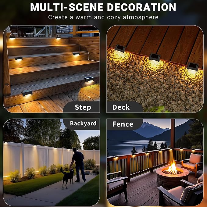SOLPEX Solar Deck Lights, Solar Step Lights for Outside Waterproof Led Stair Light for Outdoor Fence, Balcony, Patio, Railing, Front Porch, Yard and Pathway(20pack Warm White)