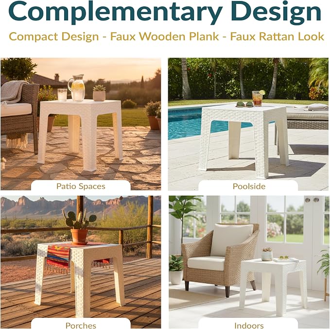 Sunnydaze Adirondack Small Outdoor Side Table for Balcony Essentials - Plastic Square End Table for Outside Patio - White
