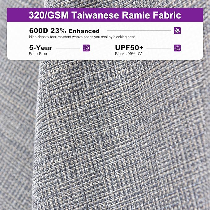 PURPLE LEAF 6 X 10 FT Semi-Auto Outdoor Patio Umbrella Market Table Sun Umbrellas with 6 Aluminum Sturdy Ribs for Backyard Deck Garden Pool (Gray Pole Gray Canopy)