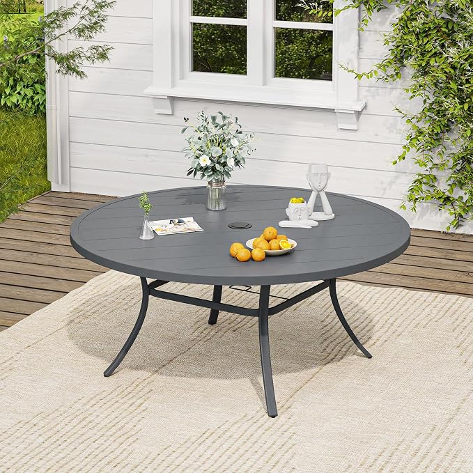 VICLLAX 9 Pieces Patio Dining Set, Outdoor Furniture Set of 8 Patio Swivel Dining Chairs and 60" Patio Round Table for Yard Backyard, Grey Chairs & Dark Grey Tabletop
