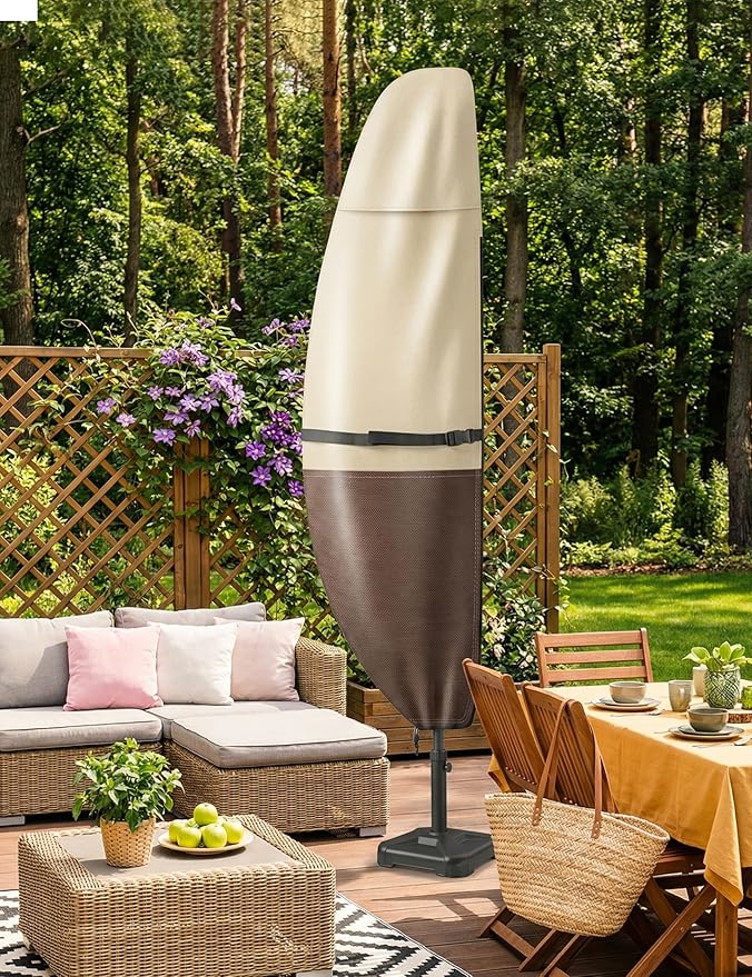 Vailge Patio Umbrella Cover for Offset Umbrella 7-11.5 Feet, 600D Oxford Outdoor Umbrella Cover Waterproof Windproof, Patio & Outdoor Umbrella Cover with Support Pole, Storage Bag