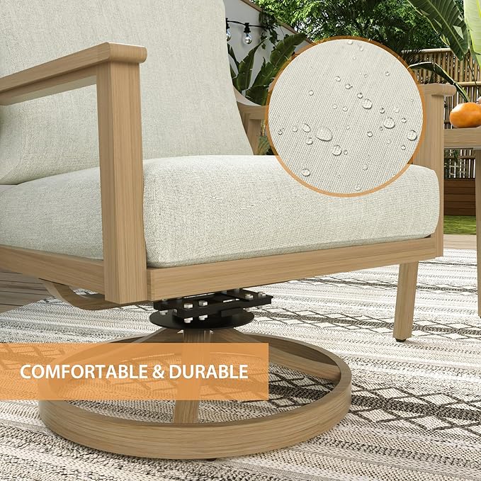 HAPPATIO 4-Piece Patio Furniture Set - Outdoor Aluminum Patio Conversation Set Includes 1 Loveseat, 2 Swivel Chairs, and 1 Coffee Table, Perfect for Porch, Deck, Garden, (Beige)