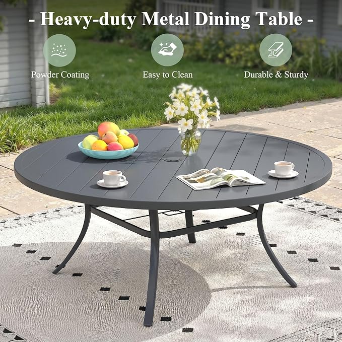 11 Pieces Outdoor Dining Set, Stackable Textilene Paito Chairs & 63" Round Dining Table with Umbrella Hole, Patio Dining Set for Backyard, Deck, Garden, Grey & Dark Grey