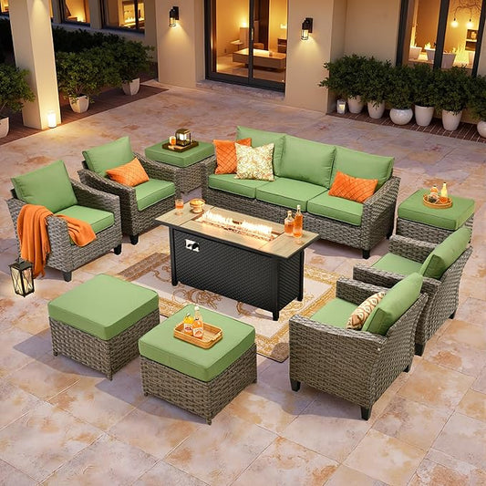 Wicker Patio Furniture Set,8 Pieces Modern Outdoor Conversation Set Sectional Sofa with Cushion and Ottomans for Garden, Poolside, Backyard