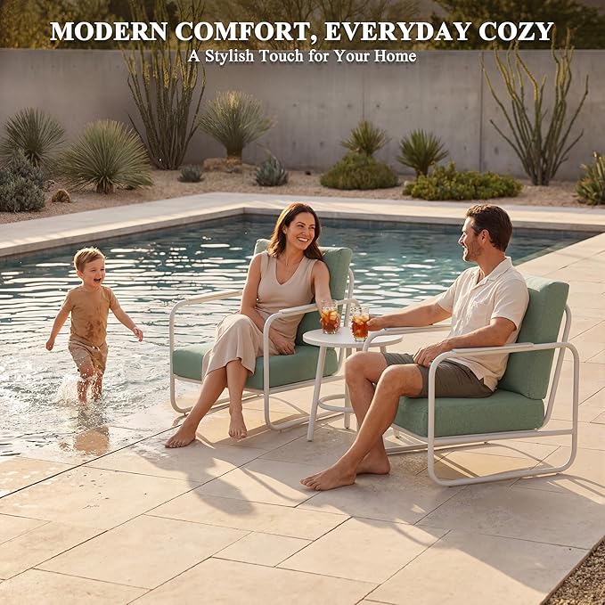 3-Piece Aluminum Patio Furniture Set, Spacious Deep Seating Chairs with 6-Inch Thick Cushions and Coffee Table, All-Weather Rust-Resistant Outdoor Seating for Backyard, Deck, Porch, Balcony
