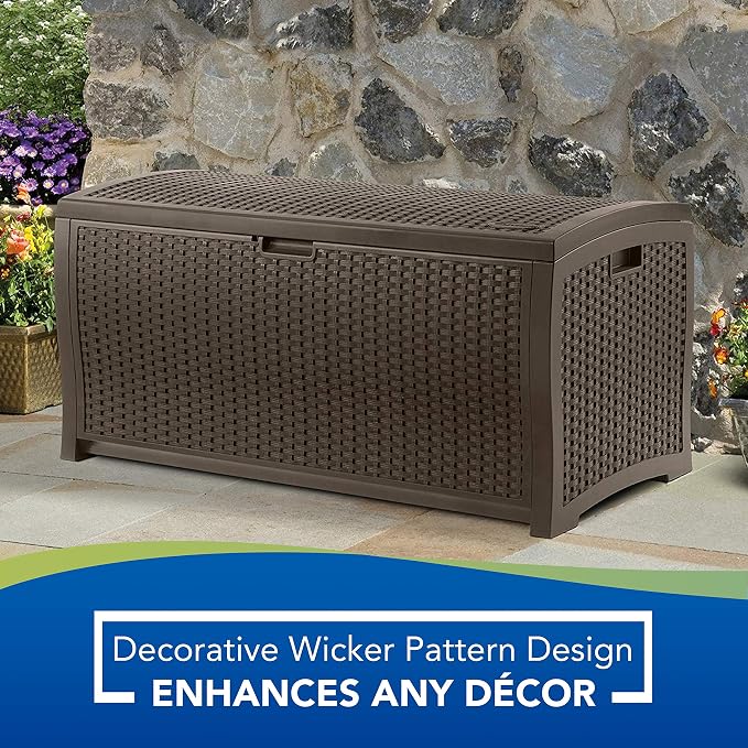 Suncast 99 Gallon Wicker Deck Box + DC America 18-Inch Umbrella Base