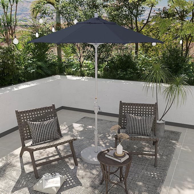 California Umbrella 7.5' Rd. Aluminum Patio Umbrella, Crank Lift, Collar Tilt, White