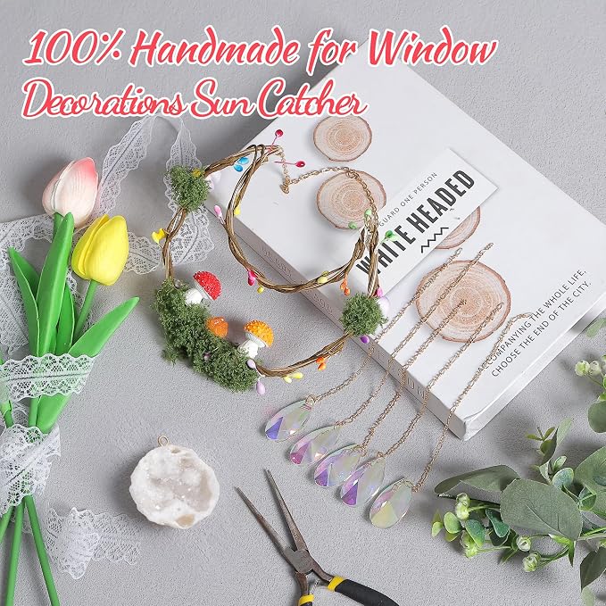 Mushroom Sun Catcher for Window Garden Decor - Mushroom Home Decor | Piece with Healing Amethyst, suncatcher Crystal Hanging Indoor Suncatcher Outdoor Wall Rainbow Maker Perfect Ornaments House