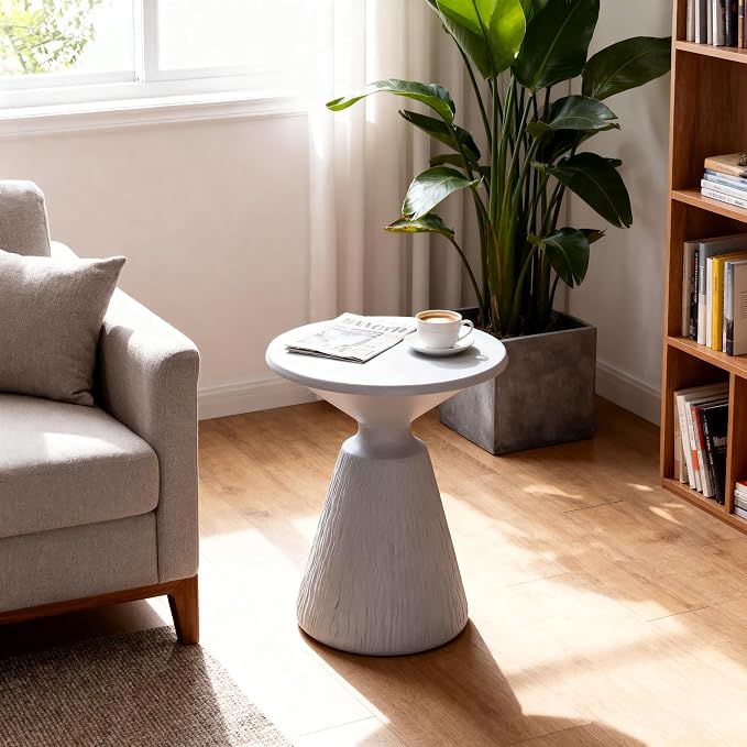 Modern Cement Tree Stump Accent Table, Round Outdoor Side Table & Garden Stool for Patio, Indoor and Outdoor Decor, Aqua Grey