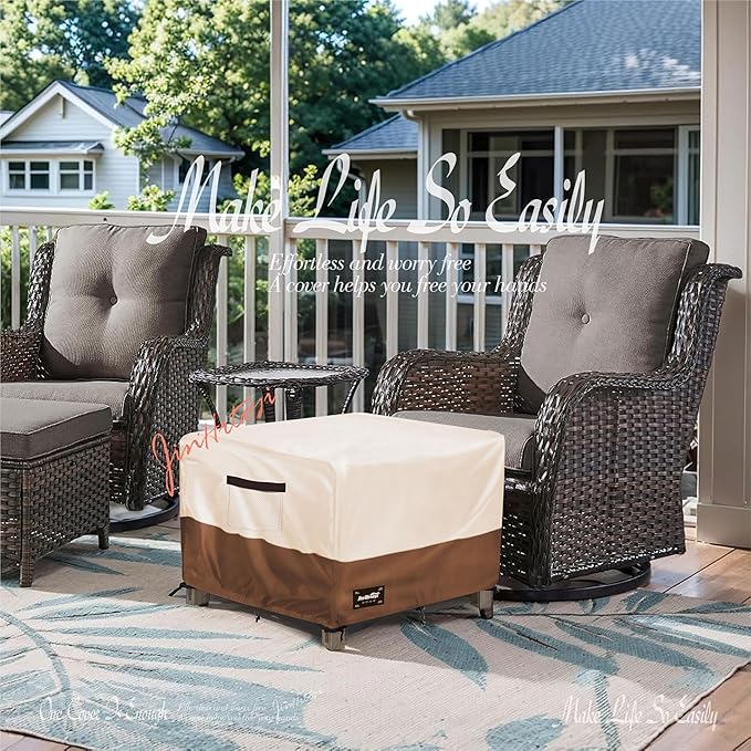 JinHrtoyi Patio Square Table Cover,40Wx40Dx23H Inches 100% Waterproof Heavy Duty Outdoor Coffee Table Cover,Beige&Brown Modern Style Outdoor Furniture Covers