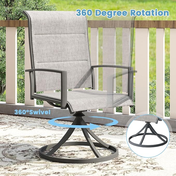 DIFY 9 Piece Outdoor Patio Dining Set for 8, 63" Round Metal Dining Table and Swivel Patio Chairs with Padded Textilene, All-Weather Outdoor Furniture Set for Garden Backyard Porch, Grey