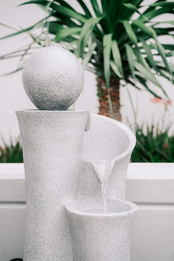 XBrand Cascading Sphere Floor Zen Water Fountain, Indoor Outdoor Décor, 36 Inch Tall, Natural Grey