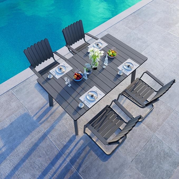 Outdoor Dining Set for 4, Patio Table and Chairs Set with Umbrella Hole, 5 Pieces All-Weather HDPE Outdoor Furniture Sets for Backyard Poolside Lawn Garden (Charcoal)