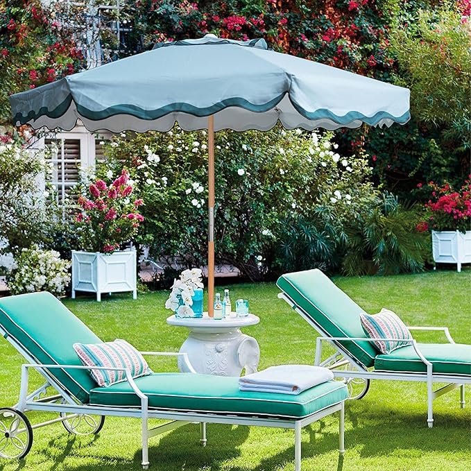 AMMSUN 7.8ft Seashore Umbrella, Outdoor Umbrella, Boho Beach & Patio Umbrella with UV 50+ Air Vent Ash Wood Pole Carry Bag & Water-Resistant Canvas Aqua Green