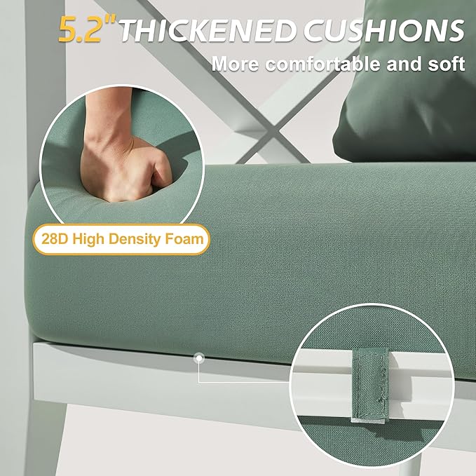 MBY Outdoor Aluminum Patio Furniture Set, 2-Seats Patio Conversation Sofa Set with 1 Coffee Table and 2 Ottomans, All Weather for Pool, Balcony, Garden(White)