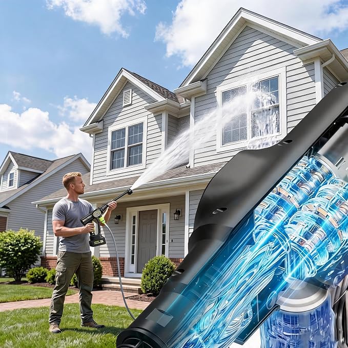 20V Cordless Pressure Washer, 320 PSI 2.5 GPM Portable Power Cleaner with 4.0Ah Battery, 6-in-1 Nozzle, 23ft Hose, Foam Cannon, for Car Patio Yard Cleaning